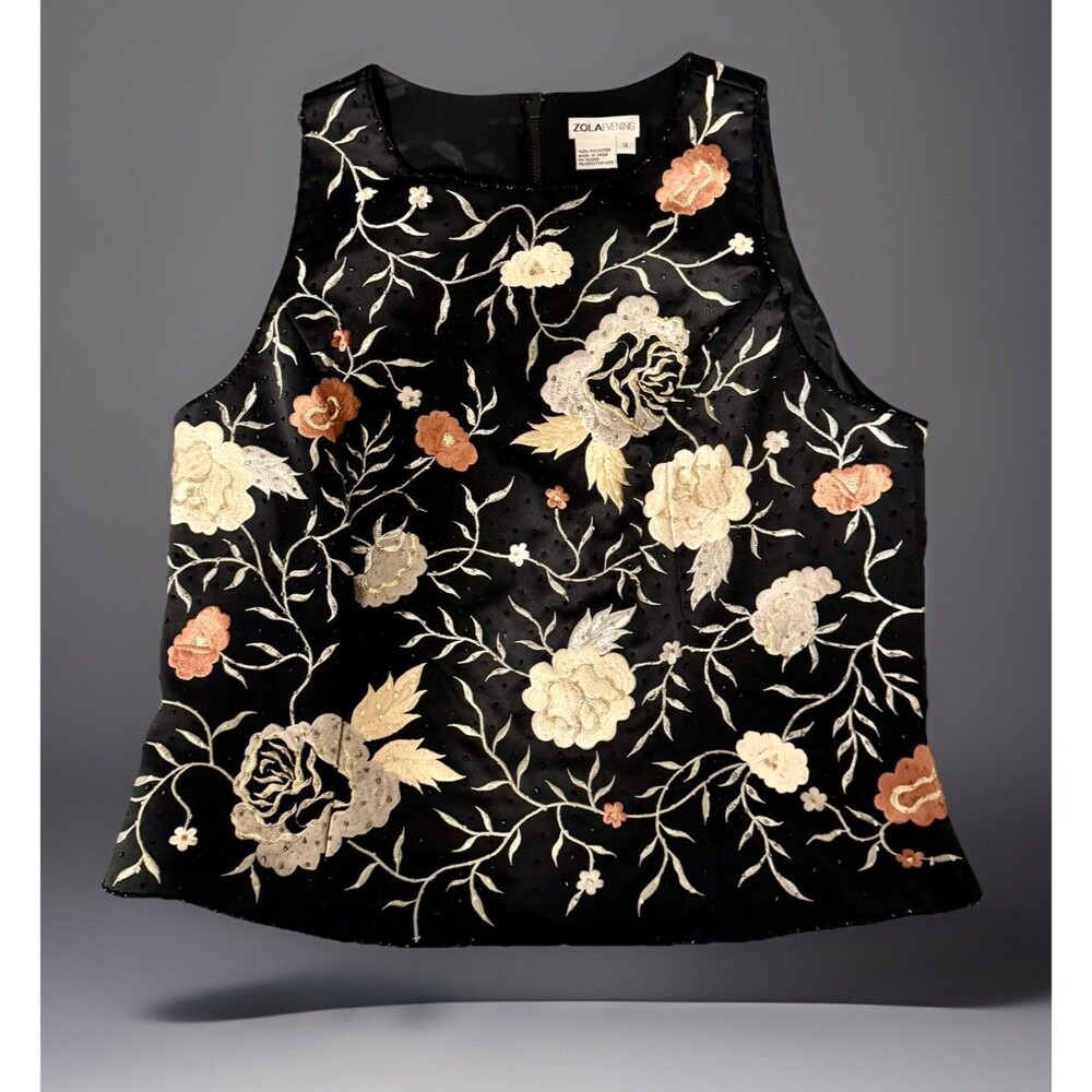Vintage Zola Evening Beaded Embroidered Floral Tank Top Dark Romance Whimsigoth